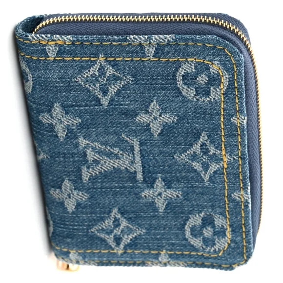 Monogram Cotton Denim Zip-Around Wallet in Blue - Picture 6 of 13